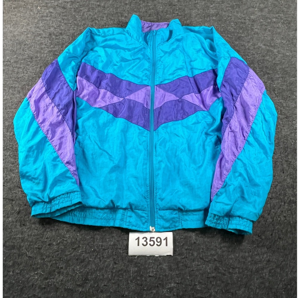 La Soutien Windbreaker Womens Medium Teal Purple Excellent Vintage Zip Jacket